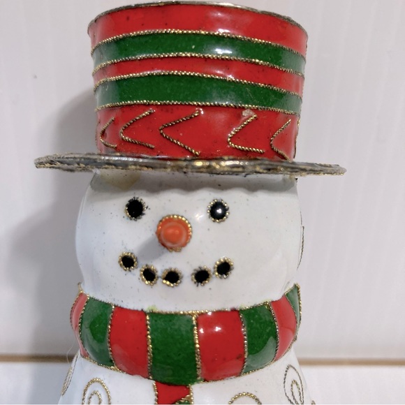 Metal Snowman Candle Stick Holder Centerpiece 4" Tall with 12" Candle - Picture 6 of 13
